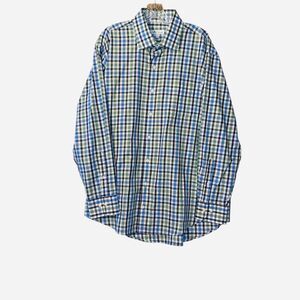 Men's PETER MILLAR Button Down Shirt Blue Black Green Plaid Check Tartan Sz. XL